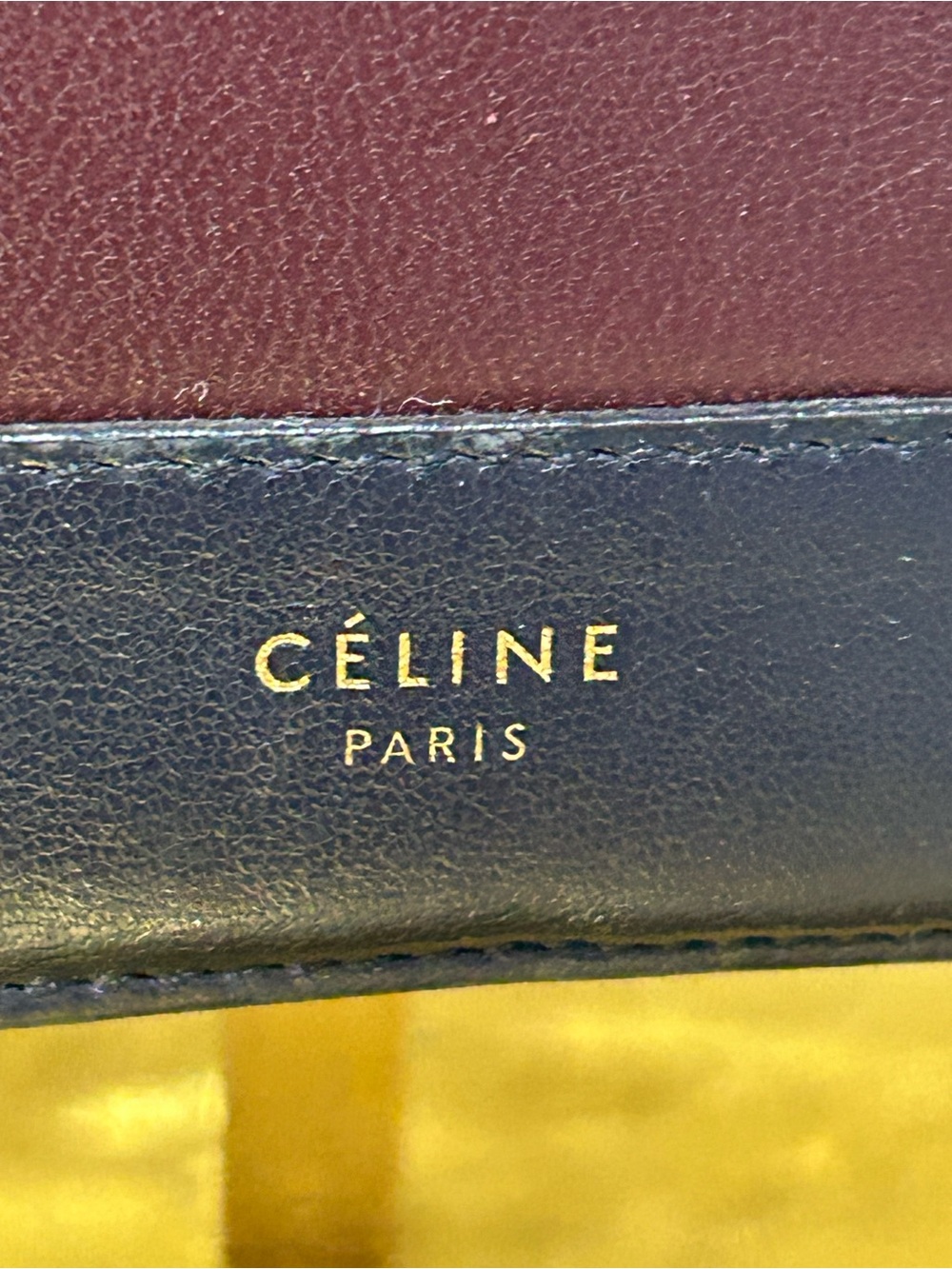 Celine Two-Tone Leather Crossbody - Burgundy & Navy with Gold Logo Approx. 6 x 6 - Picture 6 of 17